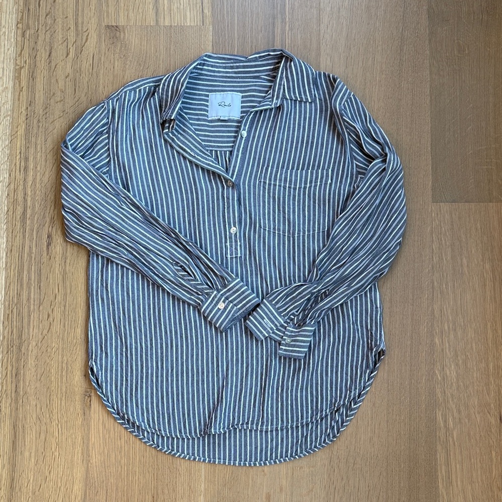 Rails Blue and White Striped Blouse
